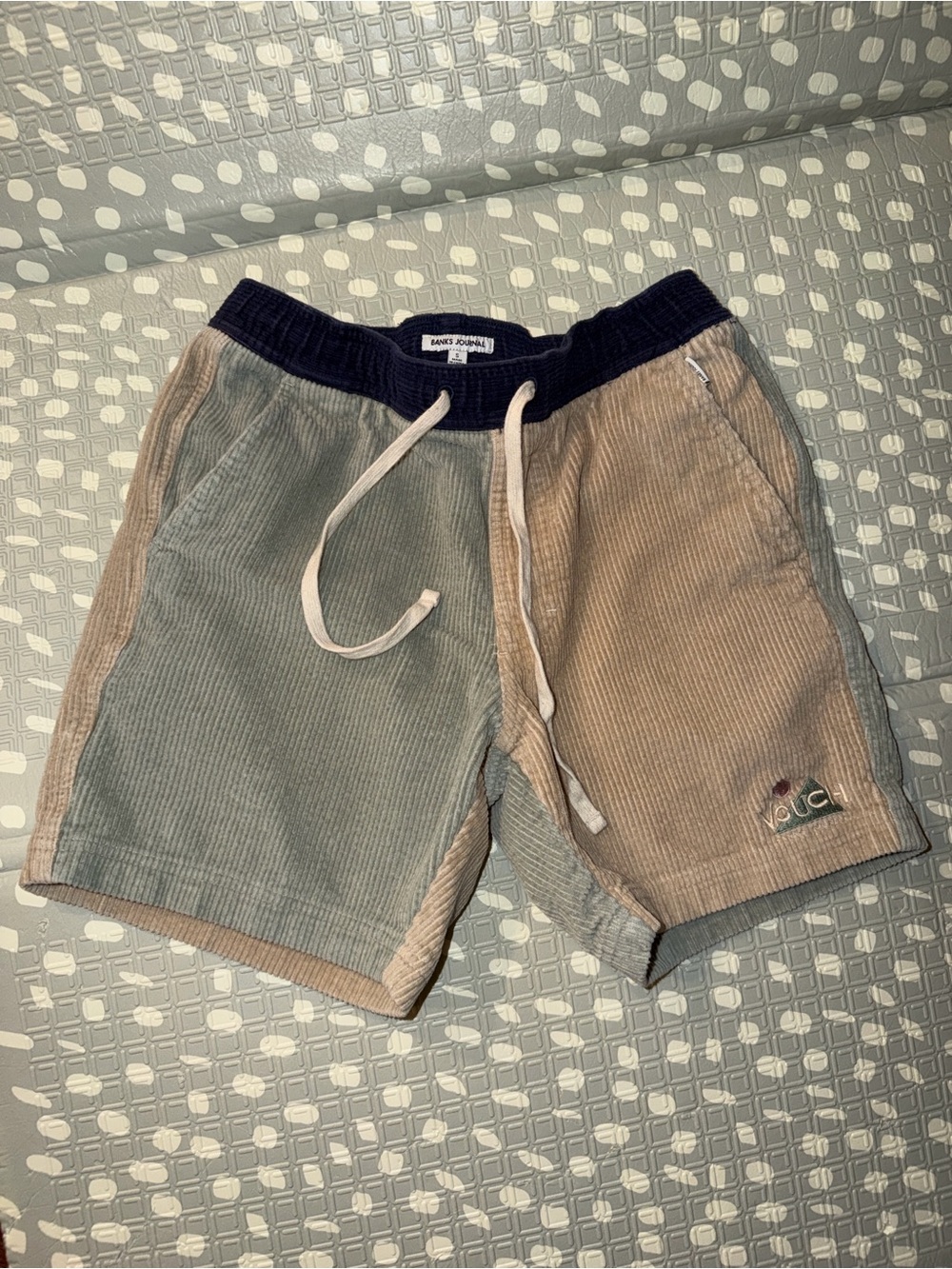 Banks Journal Colorblock Corduroy Shorts - Two-Tone tan and mint green